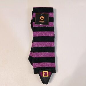 Halloween knee highs black sparkly purple stripes embroidered hat & lace web